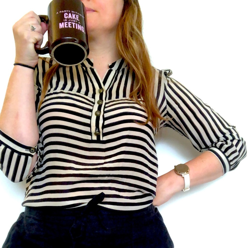 Forever21 Black and White Striped Women’s Blouse Top